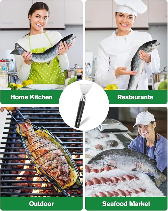 2 Pack Fish Scale Remover, 304 Stainless Steel Fish Scaler Scraping Tool, Serrated Fish Cleaning Tools,Sharp Fish Descaler Tool for Restaurant Chef and Home Cooking Seafood Tools