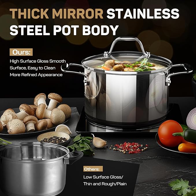 Ciwete 11-Piece Stainless Steel Pots and Pans Set Non Stick, Tri-Ply Stainless Steel Cookware Set, Induction Kitchen Cookware Sets with Steamer Insert & Stay-Cool Handles, Dishwasher, Oven Safe