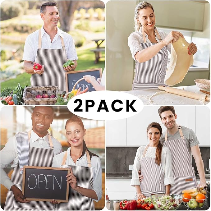 BeLuyi 2 Pack Adjustable Bib Apron with 2 Pockets Chef Cooking Kitchen Restaurant Aprons for Women Men