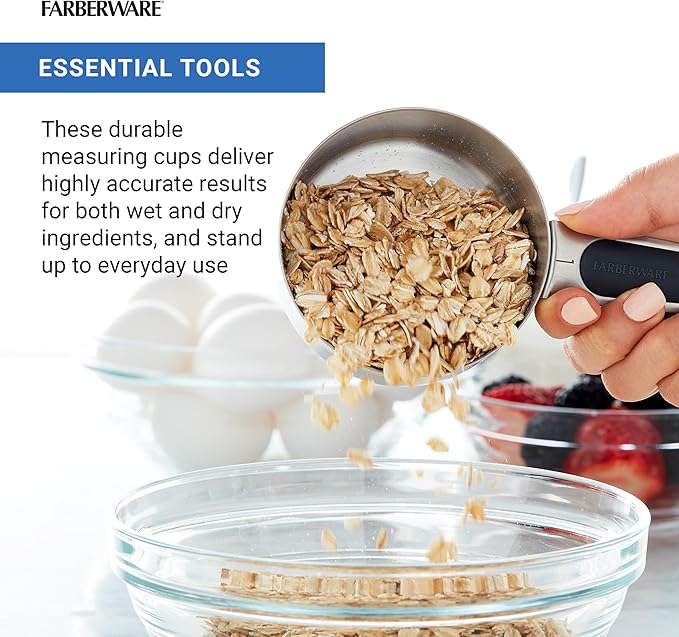 Farberware Professional Set of 5 Stainless Steel Measuring Cups, Precision and Ease in Every Scoop, Features Magnetic Handles for Easy Storage, Dishwasher Safe