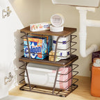 Extra Large 2 Pack Potato and Onion Storage Bins,Stackable Storage Pantry Organizers, Kitchen Storage Bins for Potato and Onion, Wall Mount Trash Bag Holder with Bamboo Top, Brown