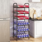 GILLAS 6 Tier Water Bottle Storage Rack, Free Standing Vertical Metal,Water Bottle Organizer, Large Capacity Bottled Rack Water Holder Stand for Cabinet Kitchen Party Pantry,Black