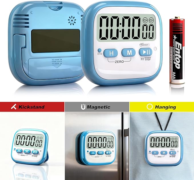 Antonki 2 Pack Classroom Timers for Kids Teachers, Magnetic Countdown Digital Kitchen Timer for Cooking, Study, Exercise, Games, Time Mangement - Loud/Silent Mode - Battery Included