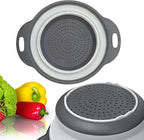 Round Silicone White Colander Collapsible – Foldable White Kitchen Strainer Small Collapsible Colander with Plastic Handles for Draining Vegetable and Fruit Silicone Kitchen Strainer for Pasta