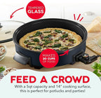 Dash Family Size Skillet - Electric Skillet for Multi-Purpose Cooking - Nonstick Cooking Surface - Tempered Glass Lid & Cool-Touch Handles - 6-Quart Capacity, Makes 24 Cups - 14", Black