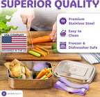Everusely - Bento Box - Lavender, 47oz / 1.4 L - Large Stainless Steel Lunch Box with Leakproof Condiment Container - 3 Compartment Snack Organizer for On the Go Meals - Freezer & Dishwasher Safe