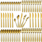 Hunnycook 60-Piece Gold Silverware Set - Stainless Steel Silverware Set for 12, Includes Forks Spoons and Knives, Utensil Sets for Home Kitchen Restaurant, Dishwasher Safe