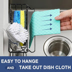 3-In-1 Sponge Holder for Kitchen Sink, 2 Type Suspension Options (Suction Cups & Adhesive Hook), Hanging Sink Caddy Organizer Rack - Sponge, Dish Cloth, Brush, Scrubber, 304 Stainless Steel - Black
