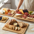 Extra Large Cutting Board Set of 4, Bamboo Cutting Boards for Kitchen with Juice Groove and Handles Kitchen Chopping Board for Meat Cheese board Heavy Duty Serving Tray, Empune