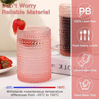 JOVGANK Pink Vintage Hobnail Drinking Glasses Set of 6, Water Tumbler 15oz, Kitchen & Bar Beaded Highball Glasses, Beverage Glass Cups for Water, Beer, Juice, Housewarming and Mother's Day Gift