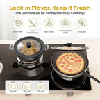 LSR Loreso Universal Pan Lid for Pots Pans and Skillets 7.5-11.5 Inch - Tempered Glass Pot Lid Set with Auto-Sizing Silicone Rim, 2 Pack Black