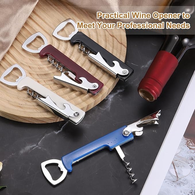 uxcell Wine Opener, Bottle Opener, Durable Stainless Steel Waiter's Corkscrew, Compact All-In-One Home Bar Tool for Bar, Party, Wedding, Home, Travel, Blue