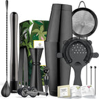 Homestia Cocktail Shaker Sets, Bartender Kit - 12 Pcs Stainless Steel Bar Tools with Boston Shaker Tins, Mixing Spoon, Muddler, Jigger, Strainer, Ice Tongs and Wine Pourers (Black)