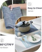 Leetaltree Deep Navy Woven Placemats Set of 8 - Heat Resistant Non-Slip Place mats for Dining Table, Washable Durable PVC Vinyl Woven Table Mats(Deep Navy, 8)