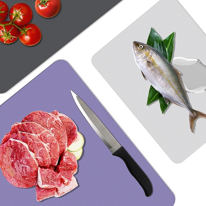 WK Plastic Flexible Cutting Boards for Kitchen, Flexible Cutting Board Mat Set of 10, Non Slip Cutting Mats with Hole, BPA Free, Dishwasher Safe, Multi Size