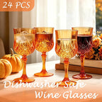 Plastic Wine Glasses, Plastic Goblets Vintage Style Cordial Unbreakable Drinking Glasses, Reusable Drinkware for Wedding Reception, Grand Event Party Supplies (24, Pumpkin orange)