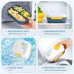 Lunch Bento Box Set - 3 Compartment Containers for Kids and Adults,lunch box for women with Thermo Lunch Bag, Leak-Proof and BPA-Free - Built-in Utensil Set,Sauce - Dishwasher Safe-Blue