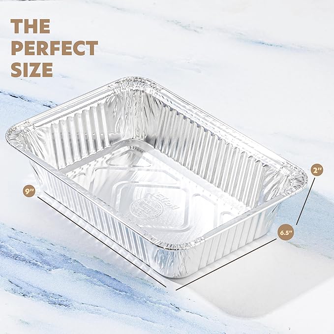 PLASTICPRO 50 Pack Aluminum Pans 6.5'' X 9" Disposable Pans with Covers Heavy Duty 2.25 lb Foil Pans for Baking and Cooking