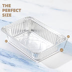 PLASTICPRO 50 Pack Aluminum Pans 6.5'' X 9" Disposable Pans with Covers Heavy Duty 2.25 lb Foil Pans for Baking and Cooking