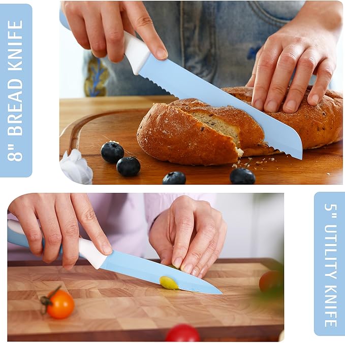 hecef 15 Pieces Kitchen Knife Set with Built-in Sharpening Wooden Block, Dishwasher Safe, High Carbon Stainless Steel Knife Block Set with Steak Knives, Kitchen Scissors, Blue