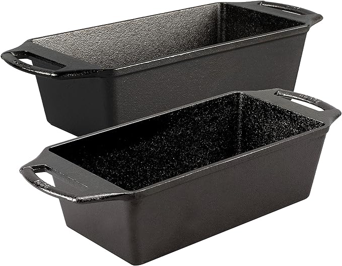 Lodge Cast Iron Loaf Pan - 8.5 x 4.5 Inch PFAS-Free Bread Baking Pan - Naturally Seasoned Cast Iron Bakeware for Sourdough, Meatloaf, Breads, and More - Made in the USA - 2 Pack