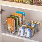 Vtopmart 10 Pack Food Storage Organizer Bins, Clear Plastic Bins for Pantry, Kitchen, Fridge, Cabinet Organization and Storage, 4 Compartment Holder Packets, Snacks, Pouches, Spice Packets