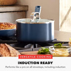 GreenPan x Bobby Flay 2.5QT Nonstick Saucepan with Glass Lid, PFAS-Free Diamond Ceramic, Induction Suitable, Stay-Cool Silicone Handle, Easy Clean Dishwasher & Oven Safe, Chef Pan, Oxford Blue