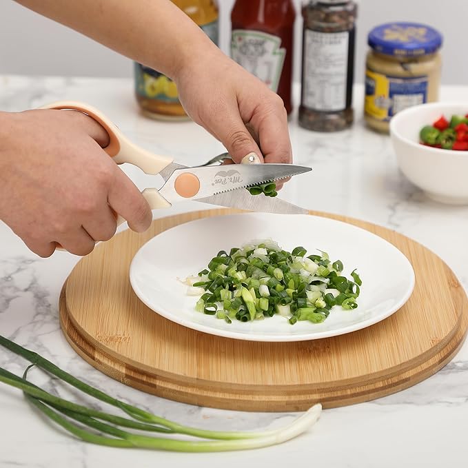 Mr. Pen- All Purpose Kitchen Shears with Protective Sheath, 8 Inch, Dishwasher Safe, Stainless Steel Food Scissors with Micro-Serrated Blades, Durable Utility Kitchen Shears, Cream & Tan