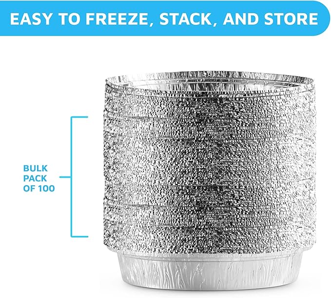 MontoPack 7” Round 100 Pack Aluminum Foil Pans with Clear Lids | Disposable Containers with Straight Walls for Storing, Baking, Meal Prep & Reheating | Freezer & Oven Safe, Recyclable