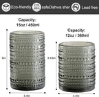 ZMOWIPDL Vintage Glassware Drinking Glasses Set of 12,Grey 12oz & 15oz Hobnail Glass Cups,Embossed Water Tumbler,for Beer,Cocktail,Whiskey,Juice and Various Mixed Drinks- 1 Cleaning Brush