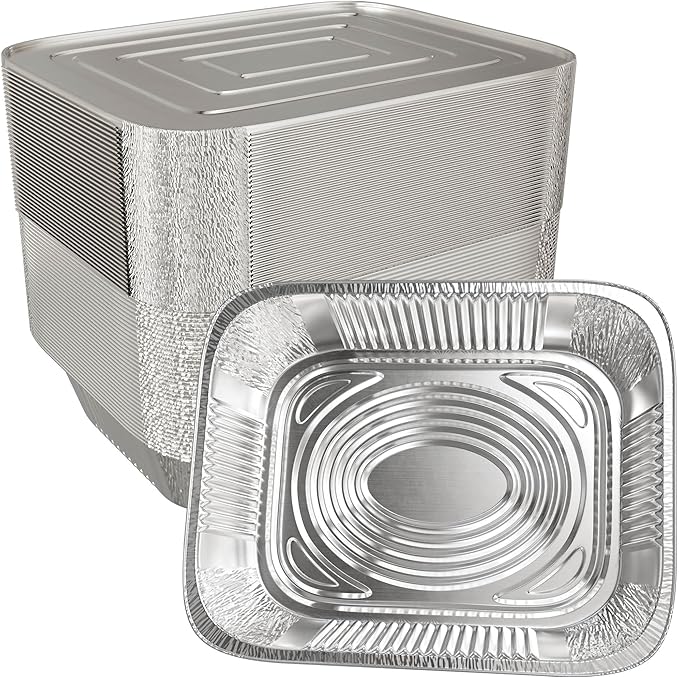 Aluminum Pans With Lids 9x13 [10 Sets] Aluminum Foil Pans Trays With Lids - Half Size Tin Foil Disposable Pans For Baking, Roasting, Cake Serving Dishes, Catering Supplies, Steam Table Chafing