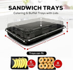 6 Pack Catering Trays with Lids – 13" Serving Tray with Lid, Heavy Duty Recyclable Plastic Party Platters for Catering, Buffet, Picnics & Events – Food Trays with Clear Lid (13.39 × 9.84 × 2.95 inch)
