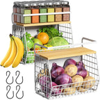 Magnetic Shelf for Fridge with Wood Lid, Fruit Potato and Onion Storage Bins, Pantry Organizers & Storage, Large Container Magnetic Spice Rack for Refrigerator, Kitchen Counter (White, 2)