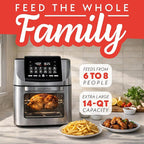 Gourmia Air Fryer - 14 Qt All-in-One Rotisserie Oven with Digital Display, 12 Presets, Roast, Bake, Broil, Dehydrate, Dishwasher Safe Accessories, Stainless Steel