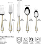 Mikasa, Gold Accent Regent Bead Flatware Service for 12, 65 Piece Set, 18/10 Stainless Steel, Silverware Set with Serving Utensils