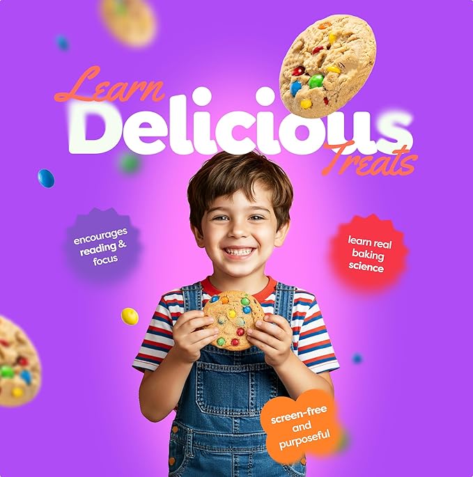 BAKETIVITY Kids Baking DIY Activity Kit - Bake Delicious Yum&m Jumbo Cookies- Real Fun Little Junior Chef Essential Kitchen Lessons, Includes Pre-Measured Ingredients and Easy to Follow Recipe.