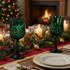 Plastic Wine Glasses, Plastic Goblets Vintage Style Cordial Unbreakable Drinking Glasses, Reusable Drinkware for Wedding Reception, Grand Event Party Supplies (48, Green)