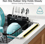 Dish Drying Rack Over the Sink In Stainless Steel Black Expandable Drainer for Small Kitchen, Counter Space Saving Compact Inside Sink Plate Dryer, Adjustable Hanging Metal Wire Strainer Drain Holder