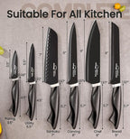 Knife Set, 15 Pieces Kitchen Knife Set with Built in Sharpener, German High Carbon Stainless Steel Knife Block Set, Dishwasher Safe, Black