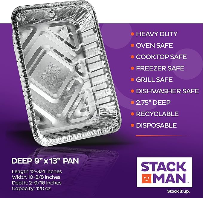 Aluminum Pans 9x13 Disposable Aluminum Foil Pans [100-Bulk-Pack] Large Baking Pan Trays - Heavy Duty Half Size Chafing Dishes. Food Containers for Roasting, Cooking, Heating or Steam Table…