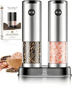 Electric Salt and Pepper Grinder Set Automatic Battery Pepper Mill Shakers Kitchen Gadgets Adjustable Coarseness Upgraded Larger Capacity with Led Birthday Gifts for Women