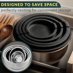 Baker's Signature Stainless Steel Mixing Bowls with Lids Set, 5 Sizes, 3 Graters, Non-Slip Base, Airtight Lids, Metal Mixing Bowls for Kitchen, Food Prep, Storage, 0.63QT-5QT, Black