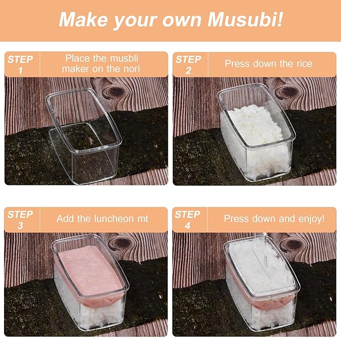2PCS Clear Musubi Maker Kit, Non-stick Onigiri Press, BPA-Free Sushi Mold for Hawaiian Musubi