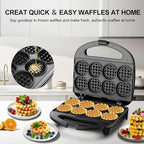 Mini Waffle Maker, Small Waffle Iron with Quick Heat-Up, Makes 8 x 2” Tiny Waffle Bites for Kids, Locking Buckle & Cool Touch Handle, Nonstick Plates, Perfect for Breakfast, Brunch, Desserts & Snacks