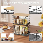 2 Pack Potato and Onion Storage Bins, Stackable Kitchen and Pantry Organizer with Bamboo Top & Lightweight PP Mat, for Vegetables, Fruit, Onion, Potato, Garlic - Pantry, Kitchen Storage Bins (Black)