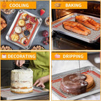 Baking Sheet Pan Set of 12, CEKEE Stainless Steel Cookie Sheets for Baking with Cooling Rack Silicone Baking Mat, Small/Quarter/Jelly Roll Pan, 9/10/12/16 Inch, Heavy Duty & Non Toxic & Easy Clean