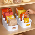 YouCopia ShelfBin Packet Organizer, 4-Tier Stairstep Raised Divided Bin, BPA-Free Storage Caddy for Kitchen Pantry and Cabinet Organization, Tea Bags, Medicine, and More