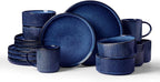 Famiware Star 16-Piece Stoneware Dinnerware Set, Service for 4, Reactive Glaze Mugs, Plates and Bowls, Dishes with Trim, Modern Rustic, Chip/Scratch Resistant, Microwave/Dishwasher Safe, Nebulas Blue