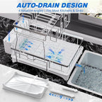 Godboat Dish Drying Rack, 2-Tier Dish Rack with Auto-Drain & Mat, 304 Stainless Steel Dish Racks for Kitchen Counter, Dish Drainer with Knife, Fork & Cup Rack, Gifts for Women, Mothers Day, Silver