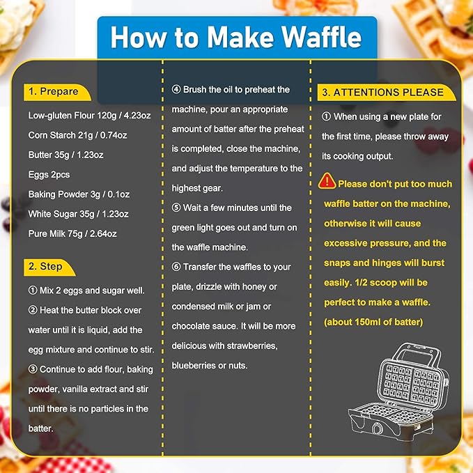 Waffle Iron with Removable Plates, 1200W All-Clad Waffle Maker for Pancake & Breakfast Sandwich, Nonstick Plates, 5-Gear Temperature Control, Cool Touch Handle, Easy to Clean for Family